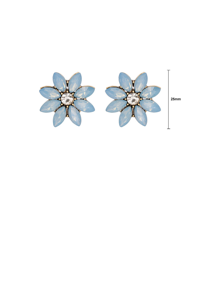 Simple and Fashion Plated Gold Flower Stud Earrings with Light Blue Cubic Zirconia - Luxurious Look