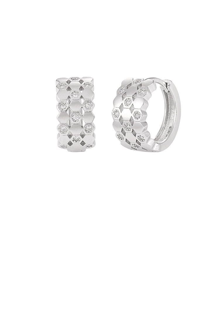 925 Sterling Silver Fashion Temperament Honeycomb Geometric Hoop Earrings with Cubic Zirconia - Luxurious Look