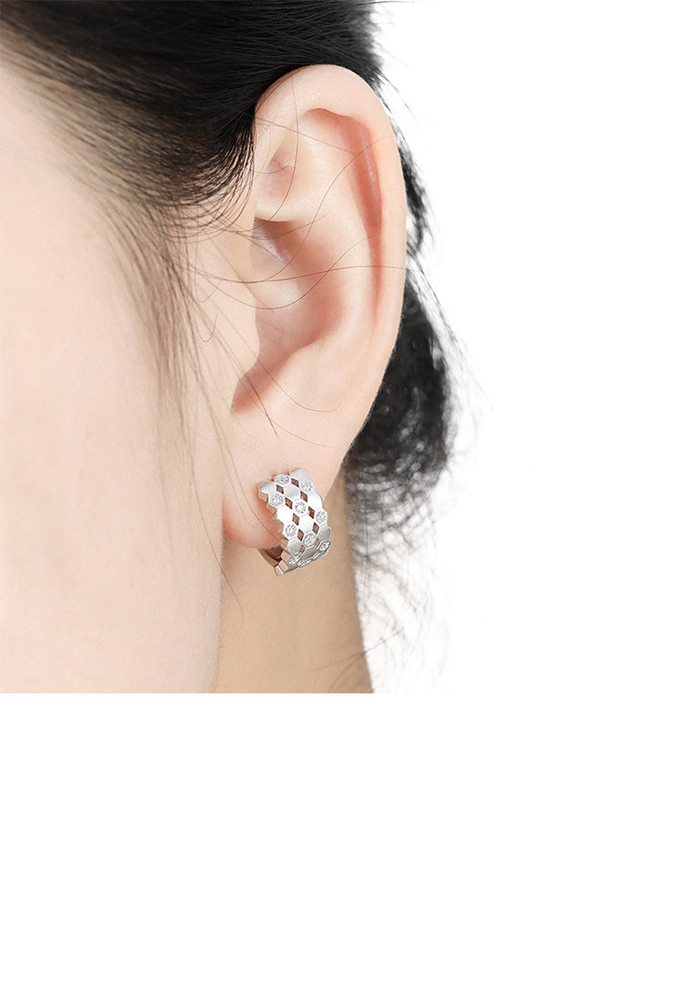 925 Sterling Silver Fashion Temperament Honeycomb Geometric Hoop Earrings with Cubic Zirconia - Luxurious Look