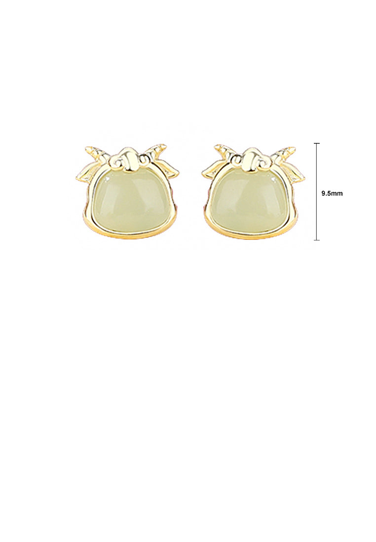 925 Sterling Silver Plated Gold Simple and Elegant Twelve Zodiac Ram Imitation Hetian Jade Stud Earrings