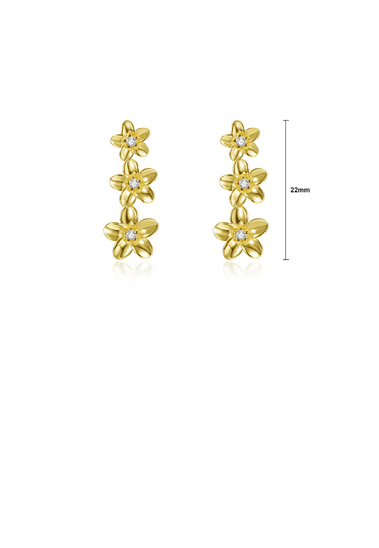 925 Sterling Silver Plated Gold Simple Fashion Flower Tassel Stud Earrings with Cubic Zirconia - Luxurious Look