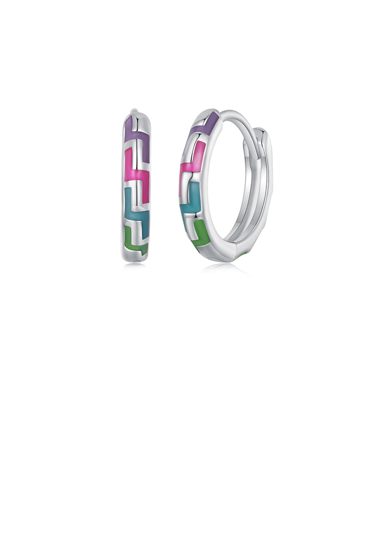 925 Sterling Silver Simple Personalized Enamel Colorful Line Pattern Geometric Circle Earrings