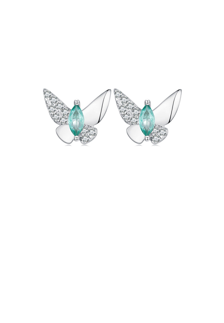 925 Sterling Silver Fashion Simple Butterfly Stud Earrings with Cubic Zirconia - Luxurious Look