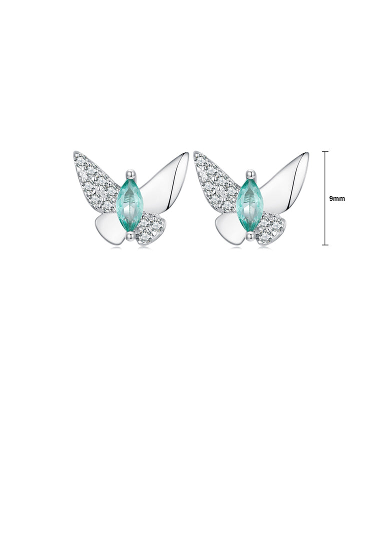 925 Sterling Silver Fashion Simple Butterfly Stud Earrings with Cubic Zirconia - Luxurious Look
