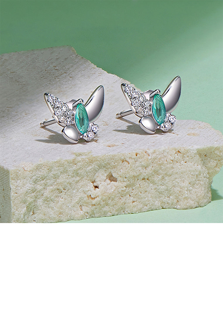 925 Sterling Silver Fashion Simple Butterfly Stud Earrings with Cubic Zirconia - Luxurious Look