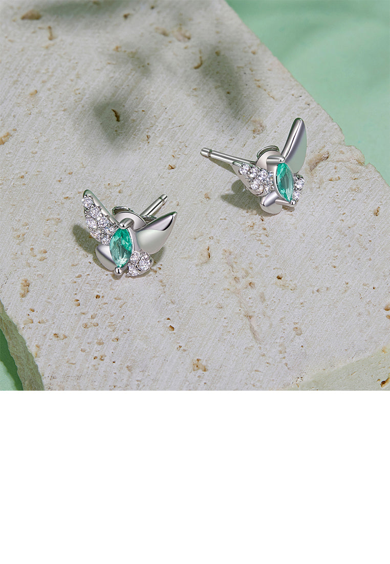 925 Sterling Silver Fashion Simple Butterfly Stud Earrings with Cubic Zirconia - Luxurious Look