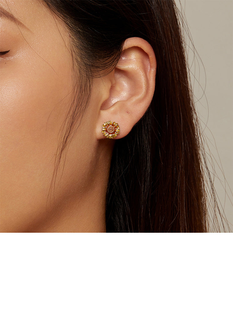 925 Sterling Silver Fashion Simple Enamel Sunflower Stud Earrings with Cubic Zirconia - Luxurious Look
