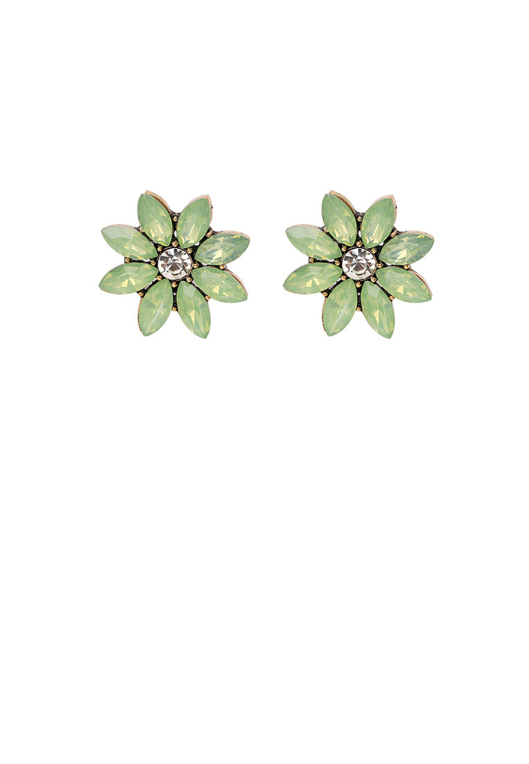 Simple and Fashion Plated Gold Flower Stud Earrings with Light Green Cubic Zirconia - Luxurious Look