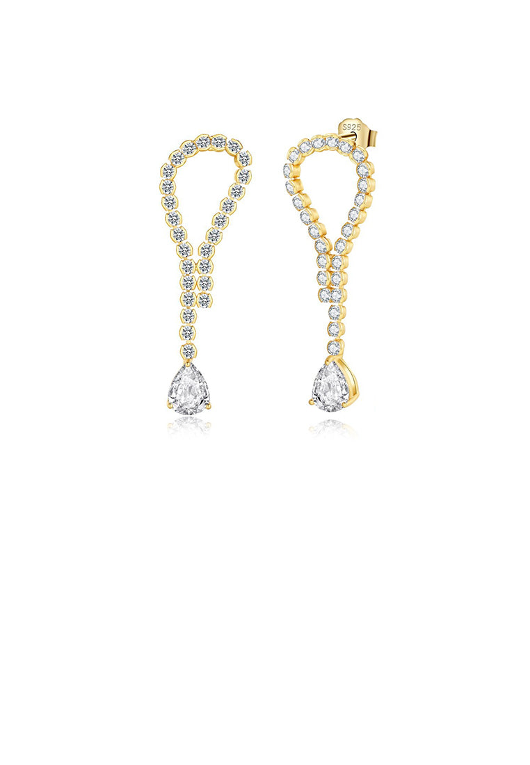 925 Sterling Silver Plated Gold Fashion Simple Water Drop Geometric Earrings with Cubic Zirconia - Luxurious Look