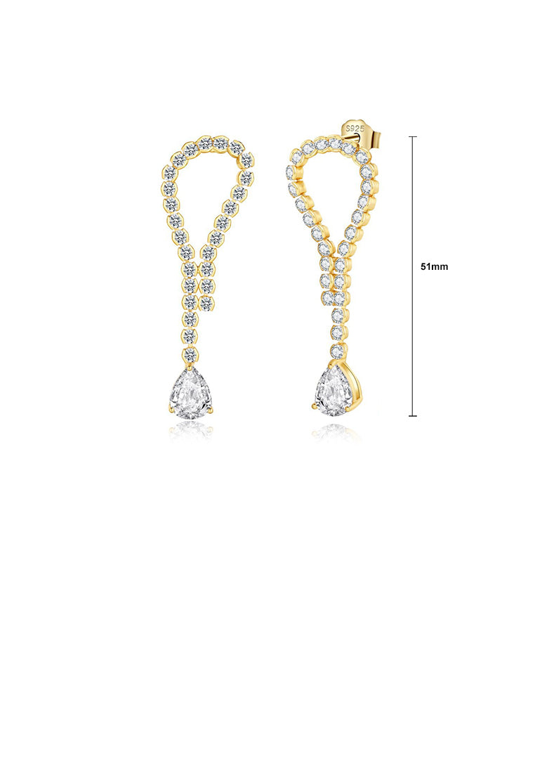 925 Sterling Silver Plated Gold Fashion Simple Water Drop Geometric Earrings with Cubic Zirconia - Luxurious Look