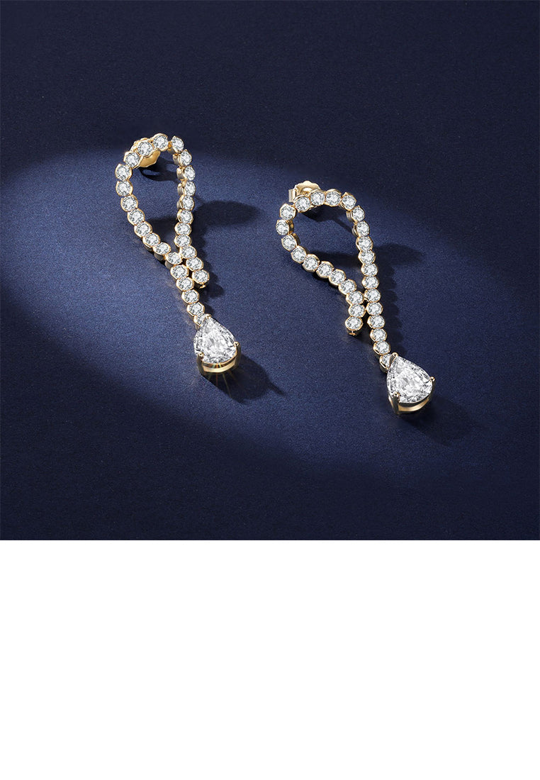 925 Sterling Silver Plated Gold Fashion Simple Water Drop Geometric Earrings with Cubic Zirconia - Luxurious Look