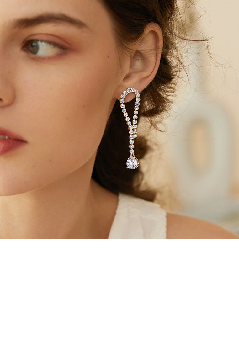 925 Sterling Silver Plated Gold Fashion Simple Water Drop Geometric Earrings with Cubic Zirconia - Luxurious Look