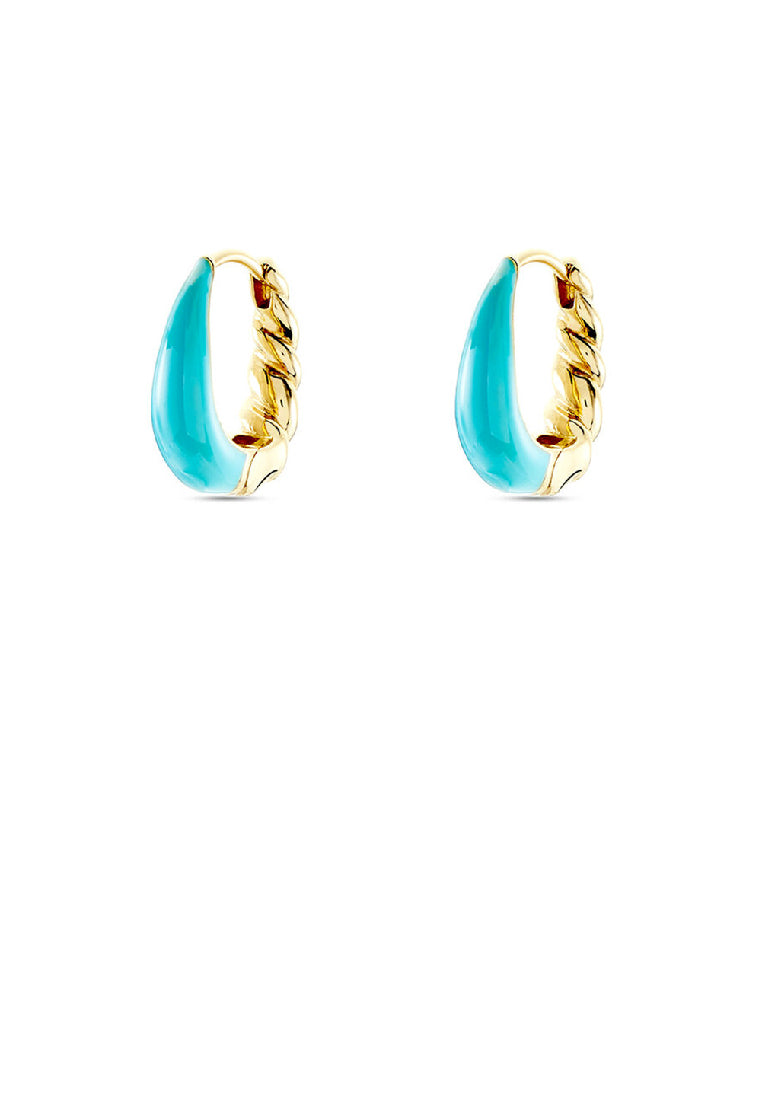 925 Sterling Silver Plated Gold Simple Fashion Enamel Blue Twisted Geometric Hoop Earrings