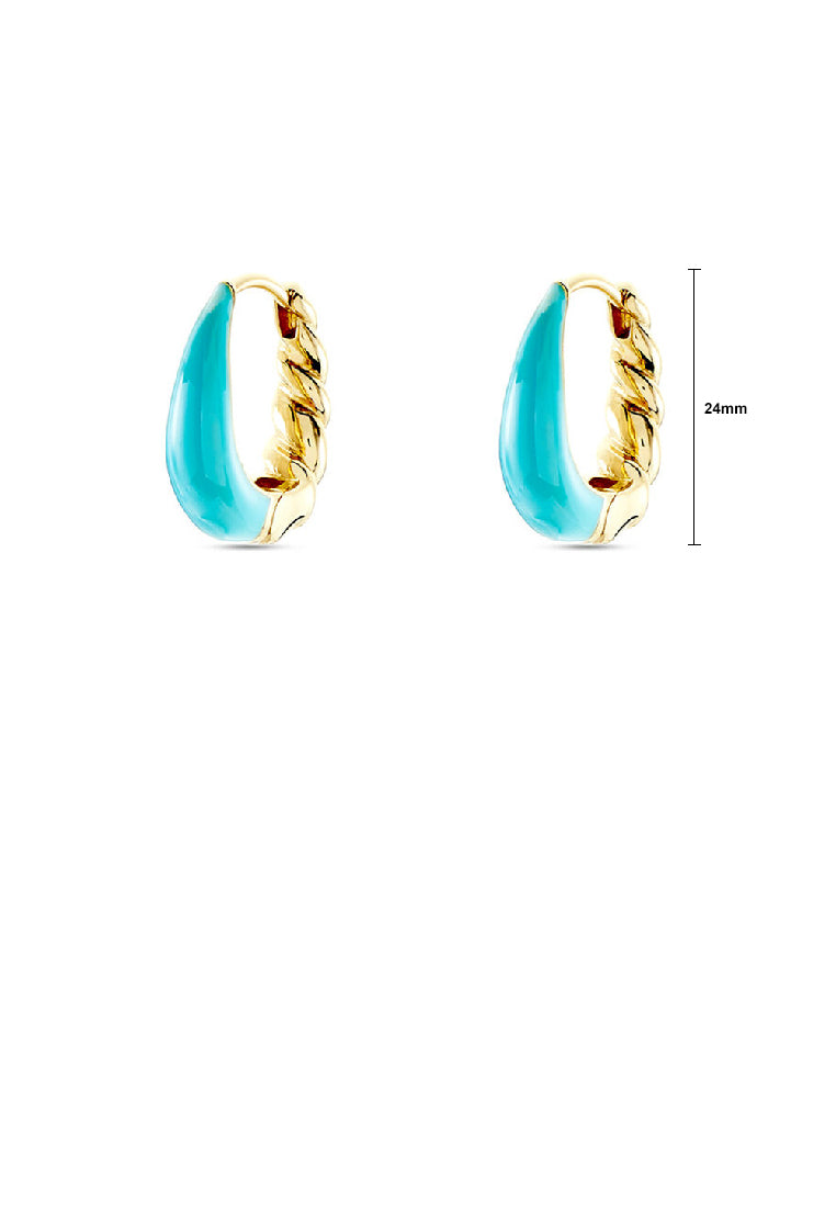 925 Sterling Silver Plated Gold Simple Fashion Enamel Blue Twisted Geometric Hoop Earrings