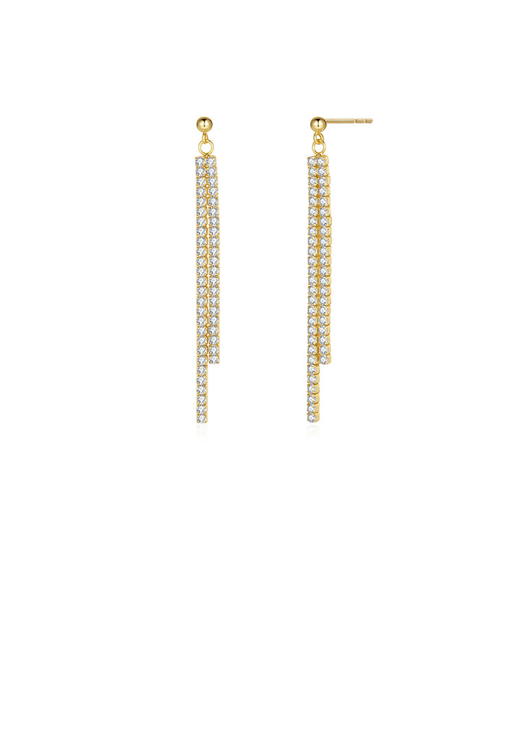 925 Sterling Silver Plated Gold Simple Brilliant Geometric Tassel Earrings with Cubic Zirconia - Luxurious Look