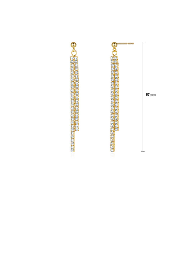 925 Sterling Silver Plated Gold Simple Brilliant Geometric Tassel Earrings with Cubic Zirconia - Luxurious Look