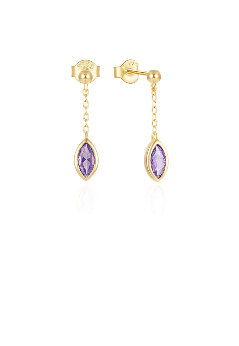 925 Sterling Silver Plated Gold Simple Fashion Geometric Tassel Earrings with Purple Cubic Zirconia - Luxurious Look