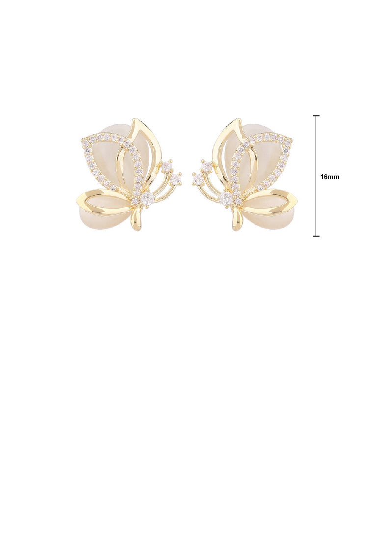 Simple and Elegant Plated Gold Butterfly Imitation Opal Stud Earrings with Cubic Zirconia - Luxurious Look