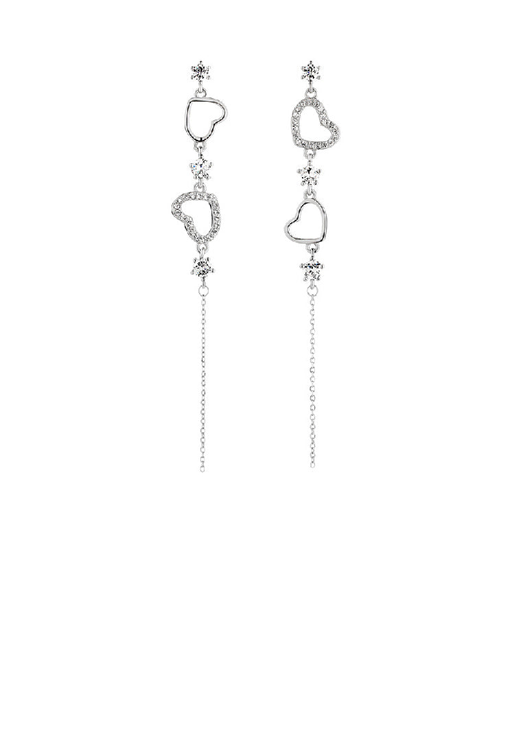 925 Sterling Silver Fashion Simple Hollow Heart Tassel Earrings with Cubic Zirconia - Luxurious Look