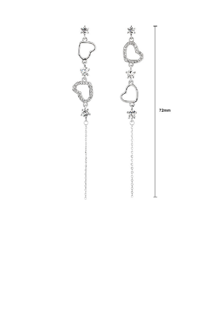 925 Sterling Silver Fashion Simple Hollow Heart Tassel Earrings with Cubic Zirconia - Luxurious Look