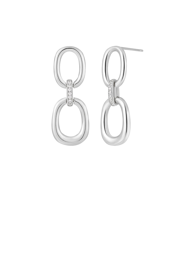 925 Sterling Silver Simple Statement Geometric Double Hoop Earrings with Cubic Zirconia - Luxurious Look