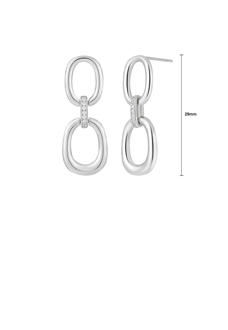 925 Sterling Silver Simple Statement Geometric Double Hoop Earrings with Cubic Zirconia - Luxurious Look