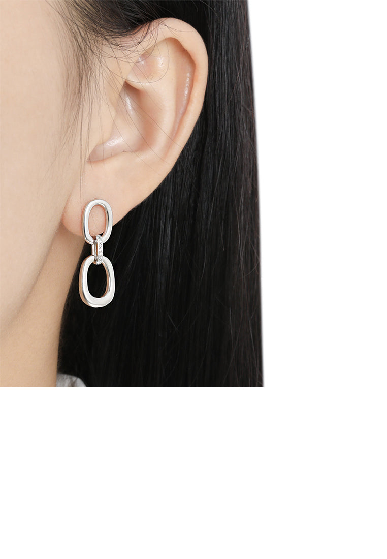 925 Sterling Silver Simple Statement Geometric Double Hoop Earrings with Cubic Zirconia - Luxurious Look