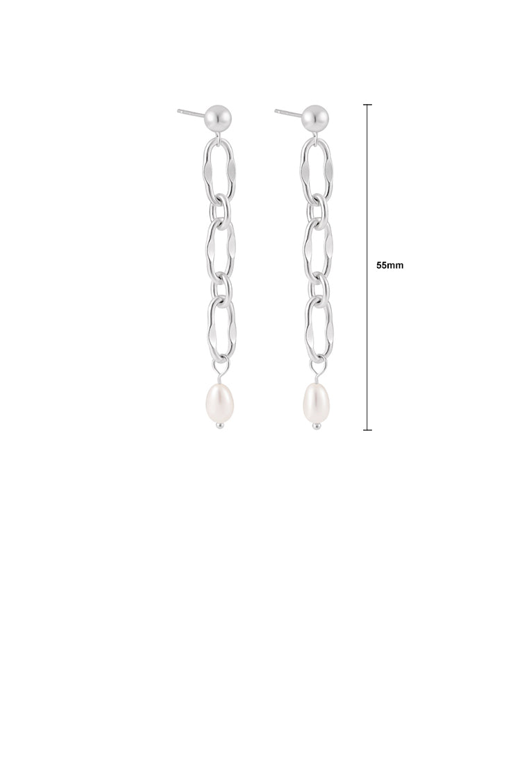 925 Sterling Silver Simple and Fashion Geometric Tassel Freshwater Pearl Earrings - Luxurious Look