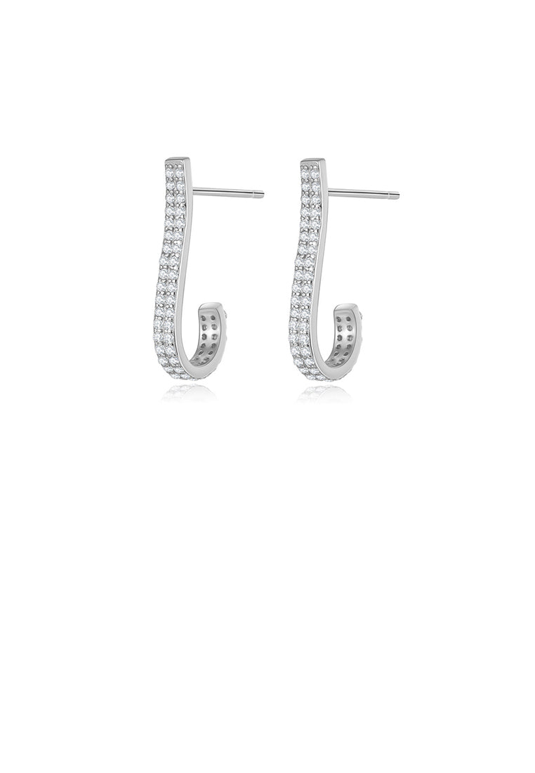 925 Sterling Silver Simple Geometric Line Stud Earrings with Cubic Zirconia - Luxurious Look