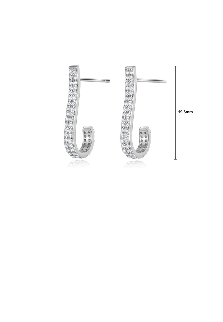 925 Sterling Silver Simple Geometric Line Stud Earrings with Cubic Zirconia - Luxurious Look