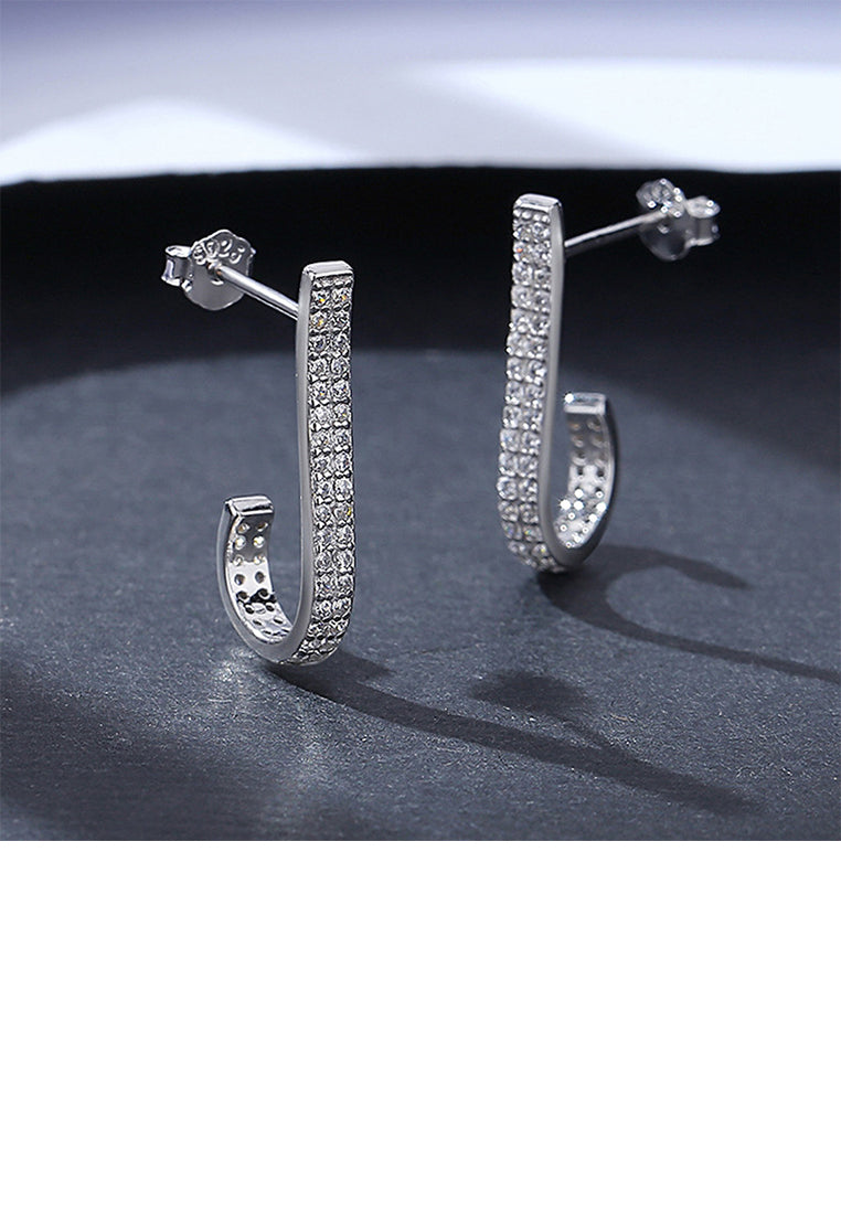 925 Sterling Silver Simple Geometric Line Stud Earrings with Cubic Zirconia - Luxurious Look
