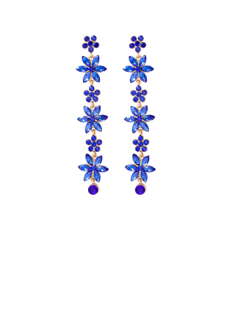 Fashion Simple Plated Gold Flower Tassel Earrings with Blue Cubic Zirconia - Luxurious Look