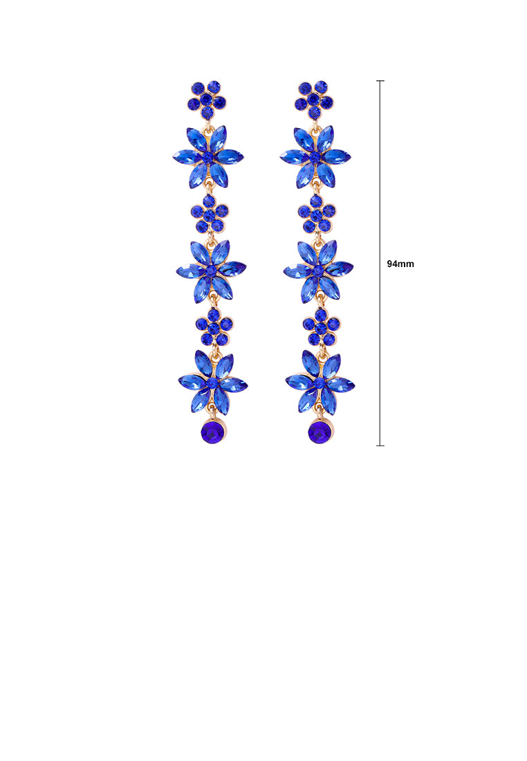 Fashion Simple Plated Gold Flower Tassel Earrings with Blue Cubic Zirconia - Luxurious Look