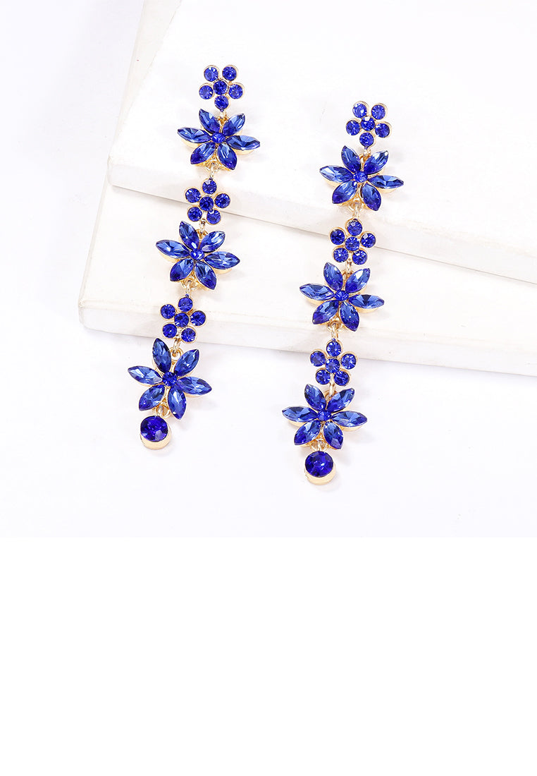 Fashion Simple Plated Gold Flower Tassel Earrings with Blue Cubic Zirconia - Luxurious Look