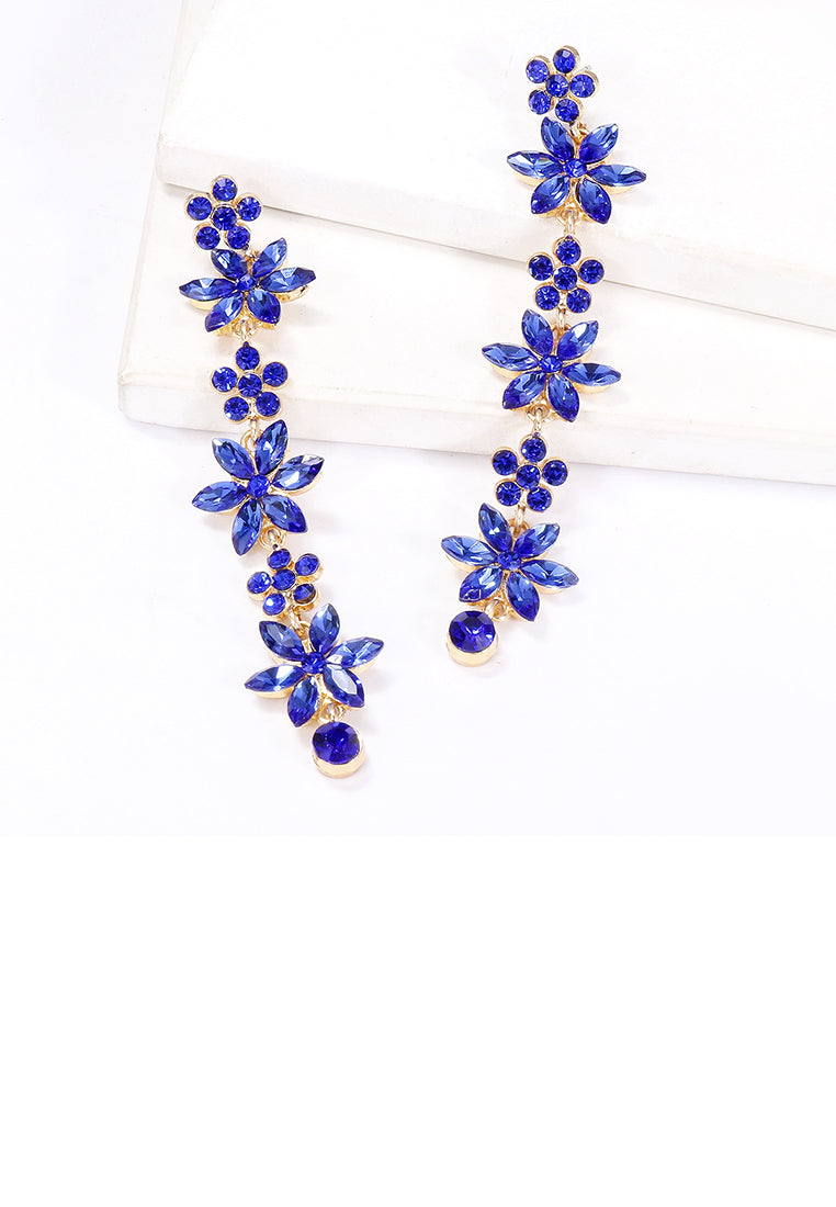 Fashion Simple Plated Gold Flower Tassel Earrings with Blue Cubic Zirconia - Luxurious Look