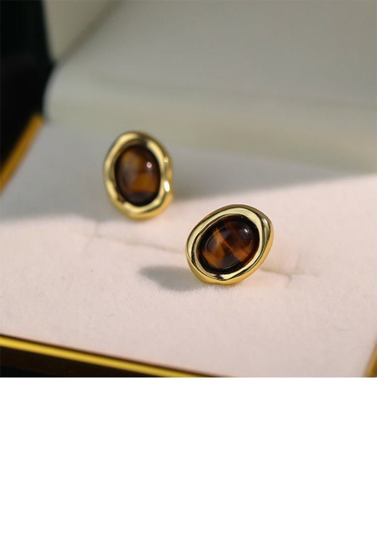 925 Sterling Silver Plated Gold Fashion Simple Irregular Geometric Stud Earrings