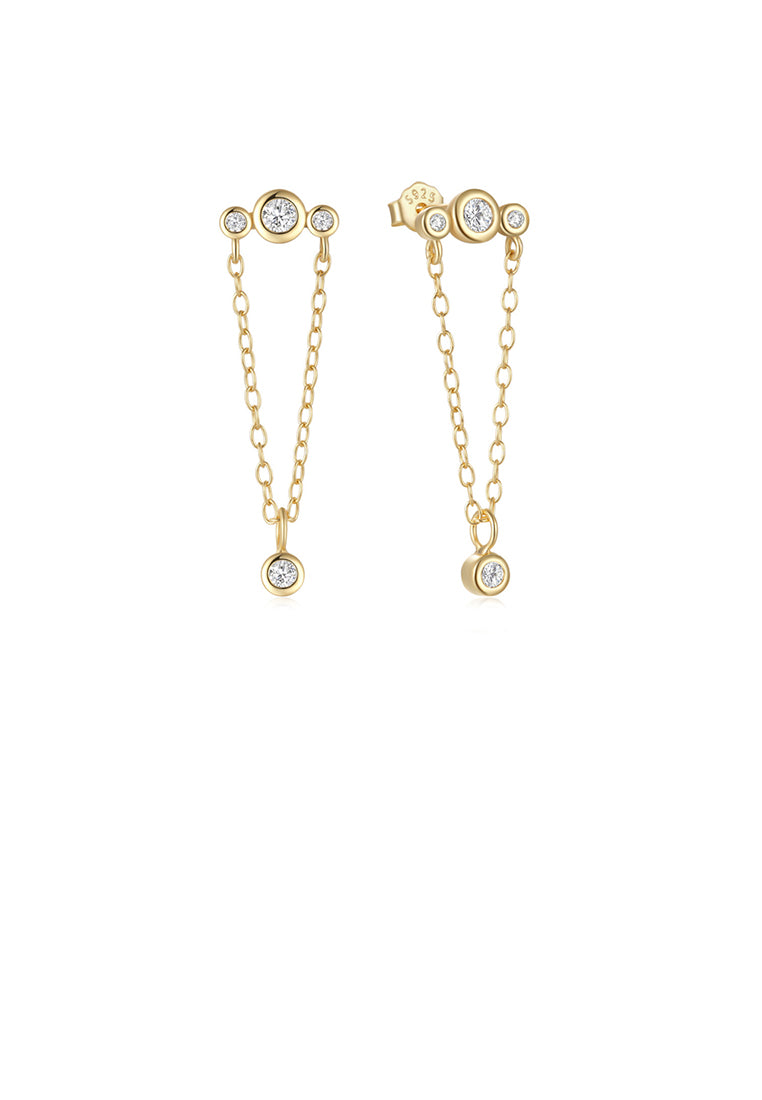 925 Sterling Silver Plated Gold Simple Temperament Geometric Line Tassel Earrings with Cubic Zirconia - Luxurious Look