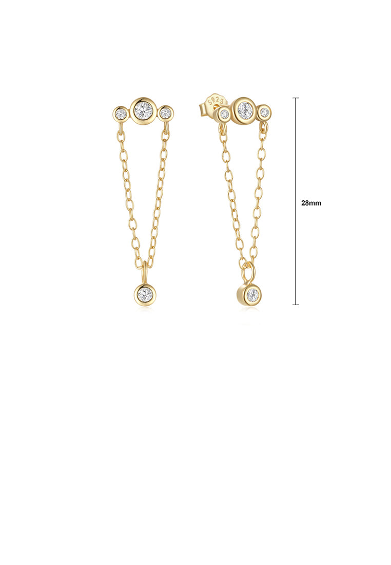 925 Sterling Silver Plated Gold Simple Temperament Geometric Line Tassel Earrings with Cubic Zirconia - Luxurious Look