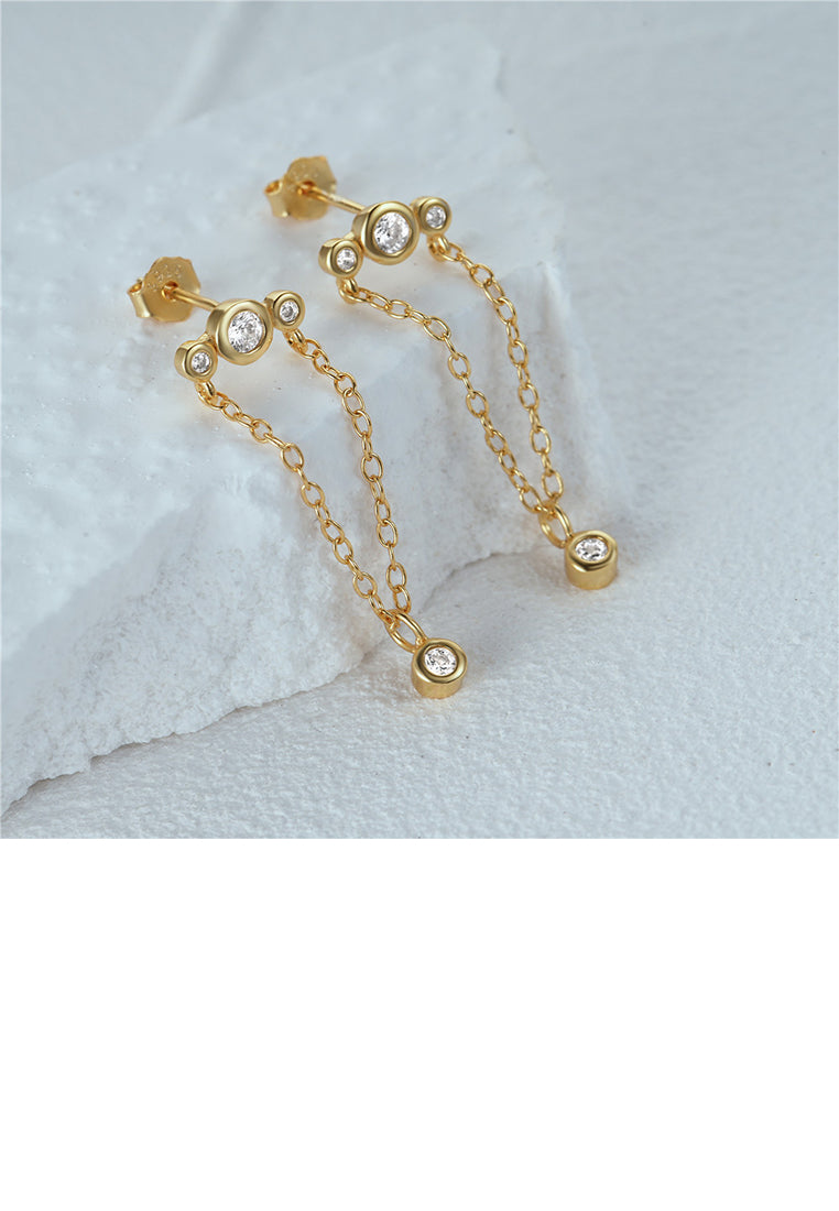 925 Sterling Silver Plated Gold Simple Temperament Geometric Line Tassel Earrings with Cubic Zirconia - Luxurious Look