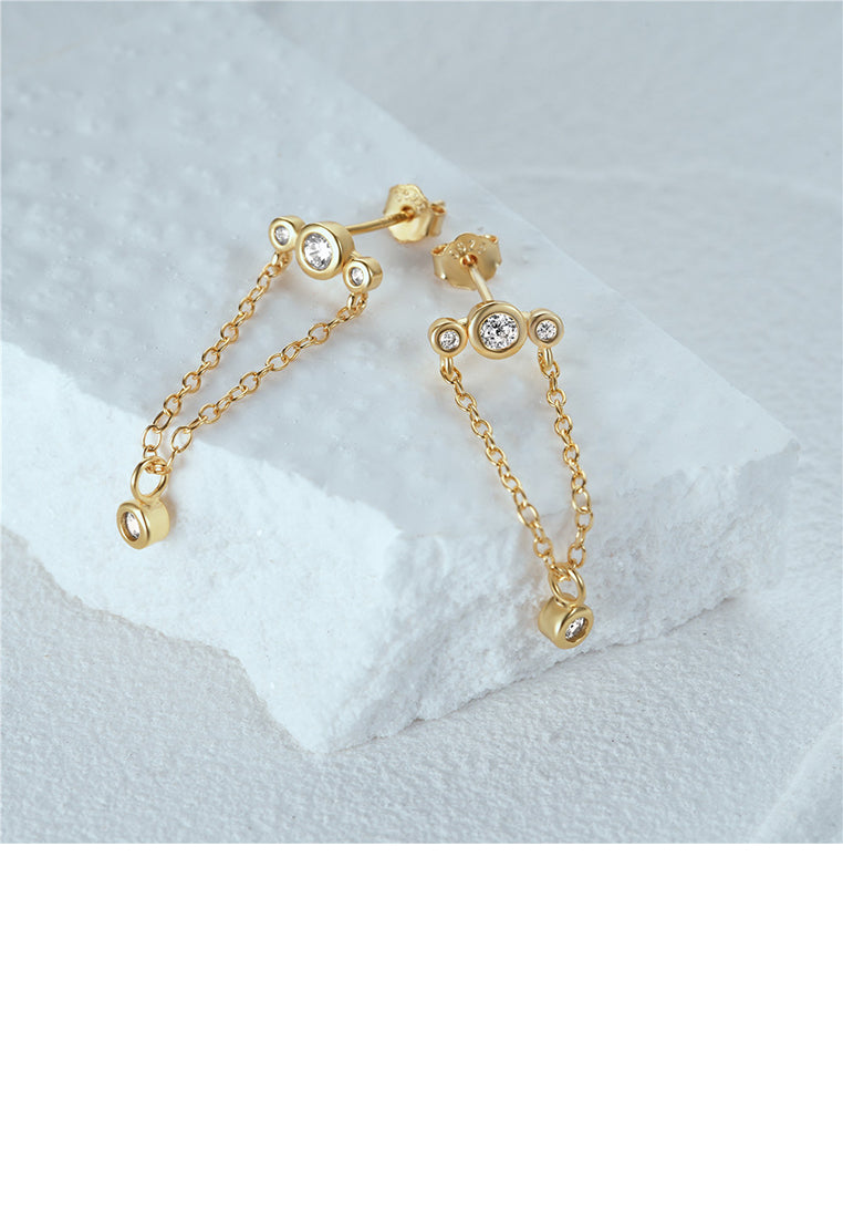 925 Sterling Silver Plated Gold Simple Temperament Geometric Line Tassel Earrings with Cubic Zirconia - Luxurious Look