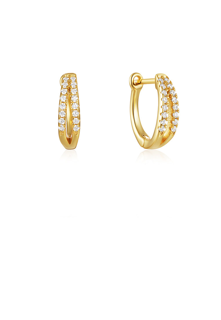 925 Sterling Silver Plated Gold Fashion Simple Double Layer Geometric Hoop Earrings with Cubic Zirconia - Luxurious Look