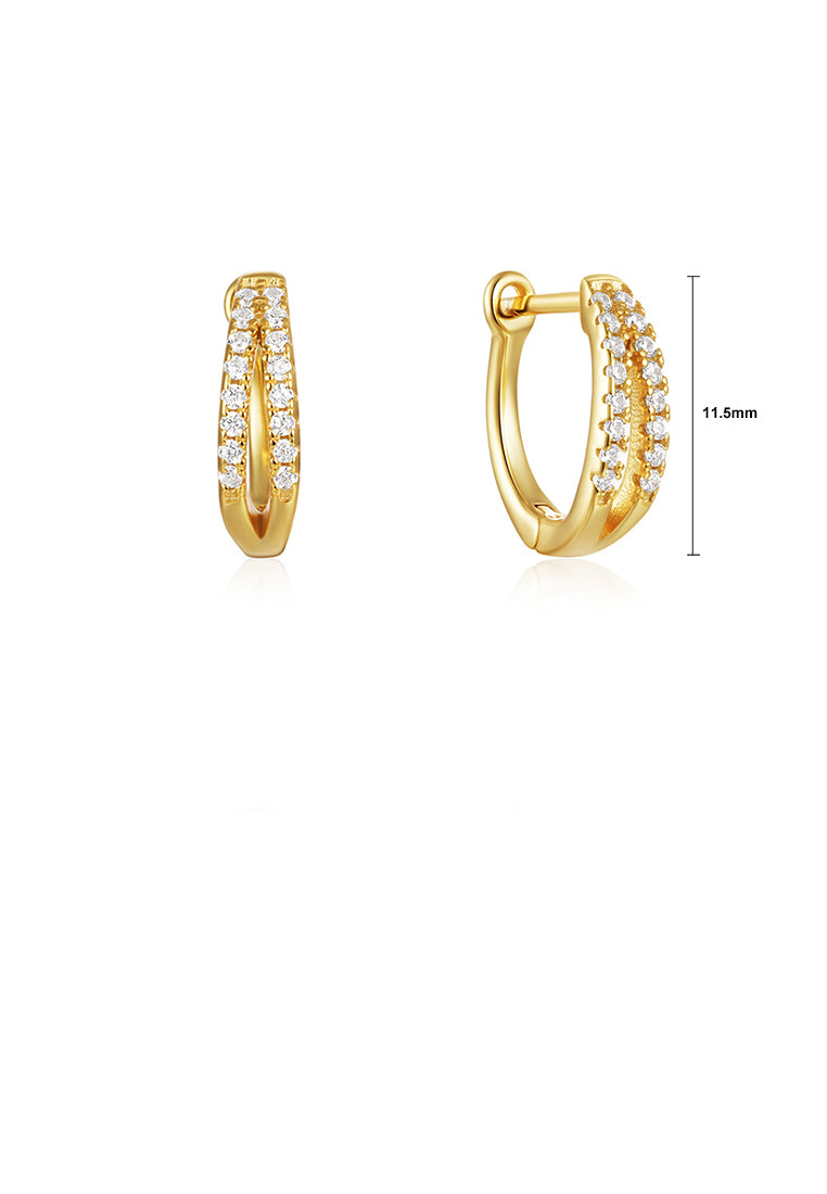 925 Sterling Silver Plated Gold Fashion Simple Double Layer Geometric Hoop Earrings with Cubic Zirconia - Luxurious Look