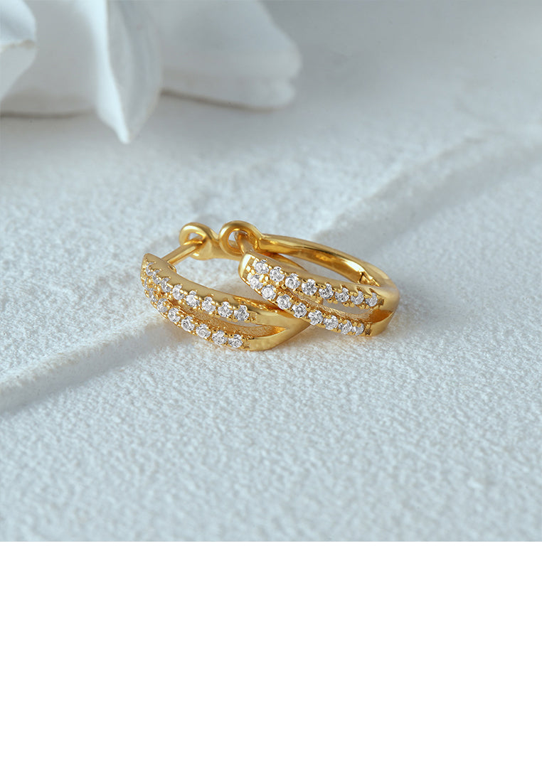 925 Sterling Silver Plated Gold Fashion Simple Double Layer Geometric Hoop Earrings with Cubic Zirconia - Luxurious Look