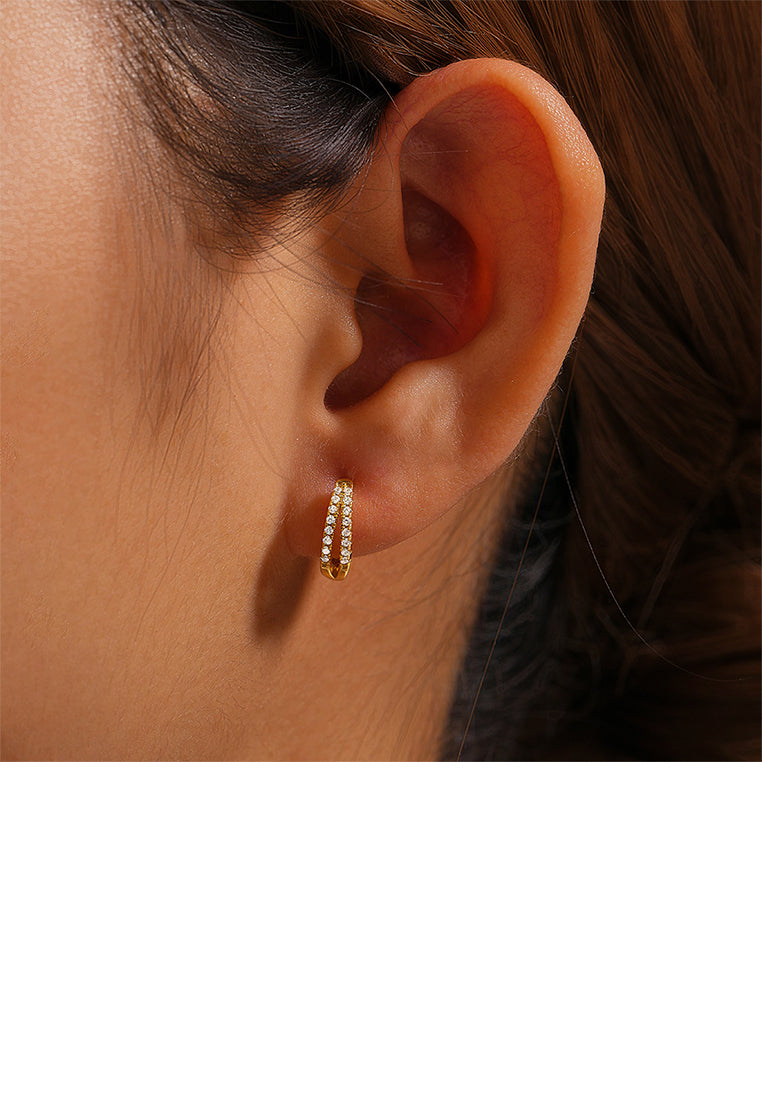 925 Sterling Silver Plated Gold Fashion Simple Double Layer Geometric Hoop Earrings with Cubic Zirconia - Luxurious Look