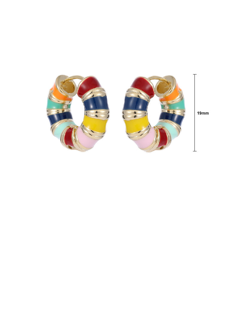 Fashion Simple Plated Gold Enamel Colorful Geometric Hoop Earrings