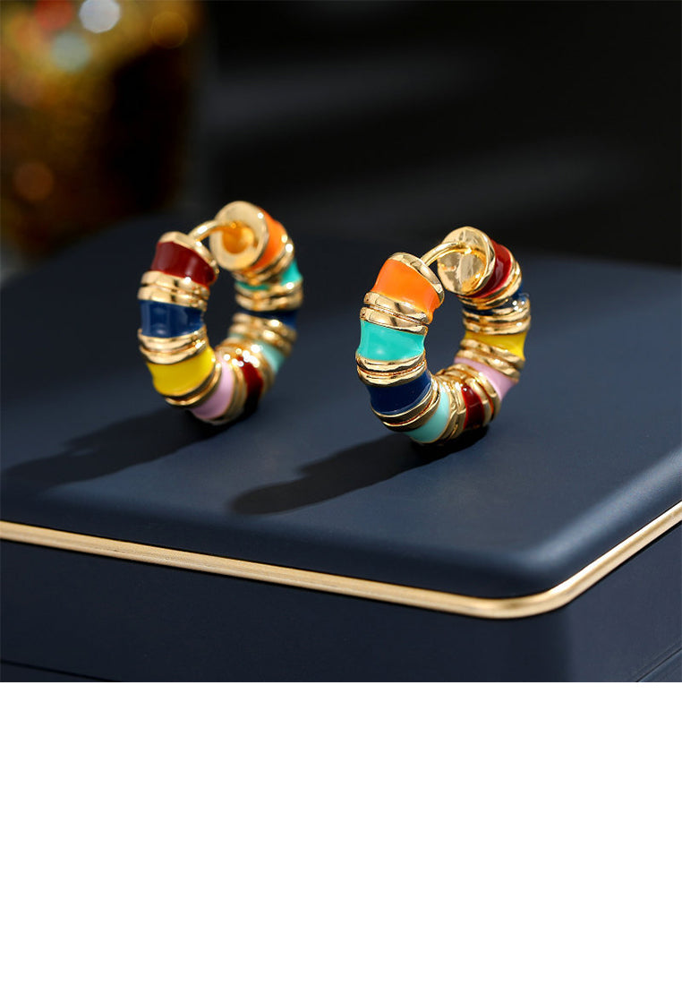 Fashion Simple Plated Gold Enamel Colorful Geometric Hoop Earrings