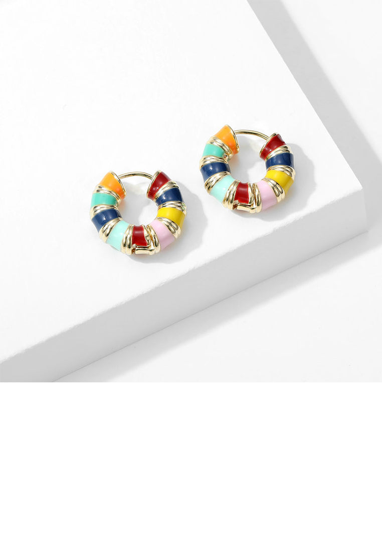Fashion Simple Plated Gold Enamel Colorful Geometric Hoop Earrings