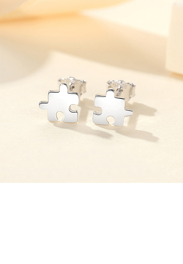 925 Sterling Silver Simple Creative Puzzle Stud Earrings