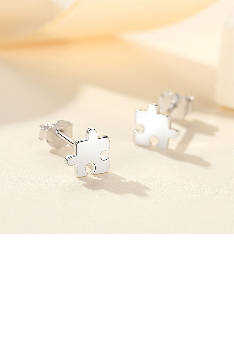 925 Sterling Silver Simple Creative Puzzle Stud Earrings