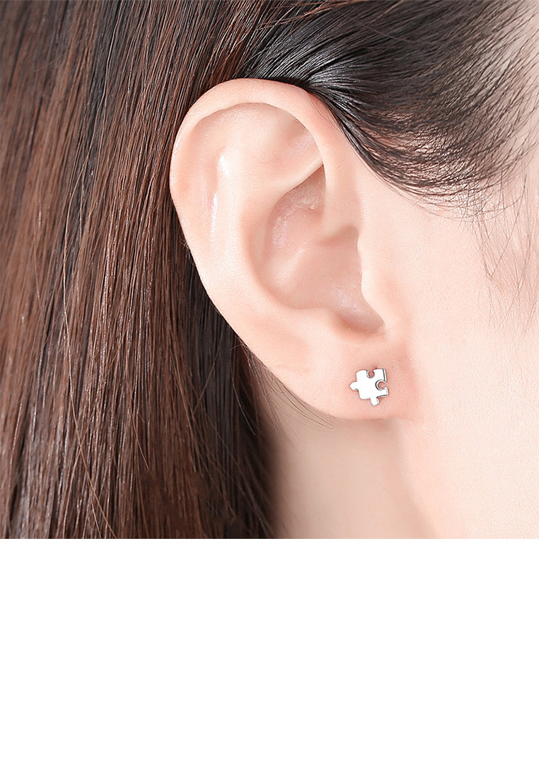 925 Sterling Silver Simple Creative Puzzle Stud Earrings
